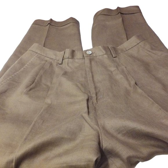 Y2K Classiques Linen Pant Trouser Petite-14 Pockets Pleated High Rise Taper Cuff - Picture 8 of 11